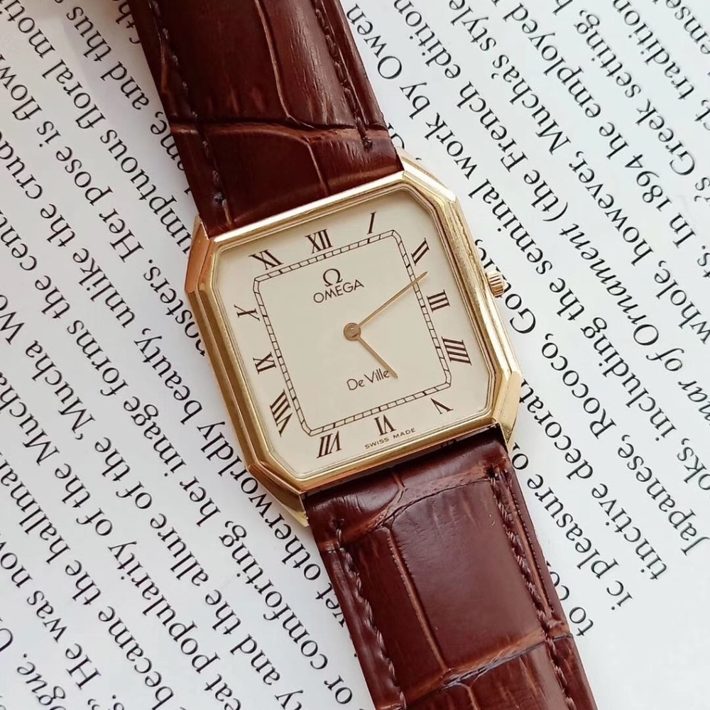 Omega DeVille Gold Tone Watch Brown Leather Strap